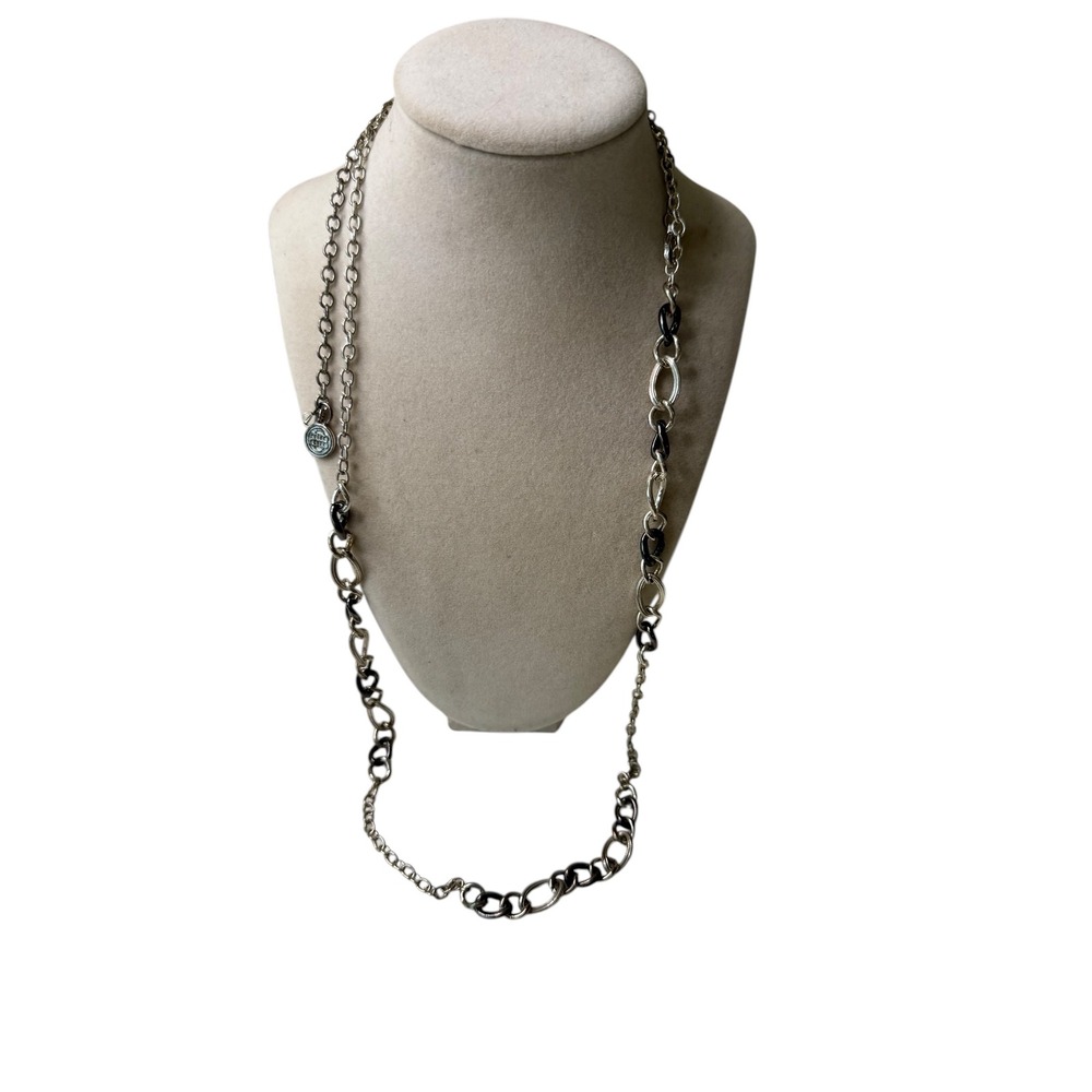 Dana Buchanan Silver Black Mixed Link Statement Long Necklace Y2K‎ Vintage